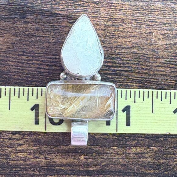 VTG Sterling Silver 925 Rutilated Quartz Bezel Set Pendant Size 1.75" Length - Picture 11 of 12